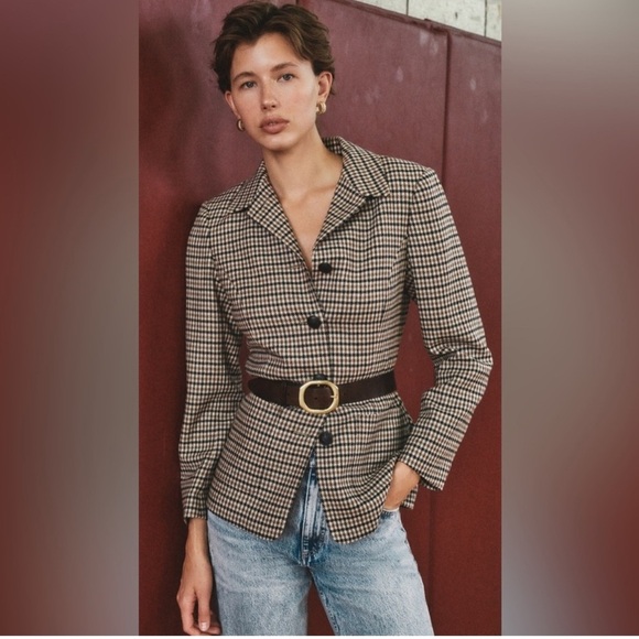 RAG & BONE Drew Houndstooth Blazer Multi Tan Academia NWT - Picture 5 of 13